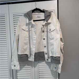 Jean jacket white with gray hood size large